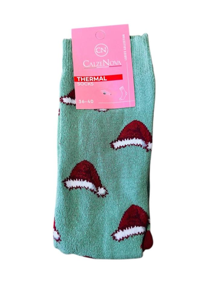 Sosete Craciun dama ,Interior tip prosop,Imprimeu caciula mos, Engros